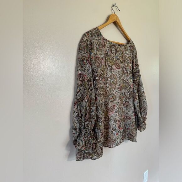 SALE! Tan Vince Camuto Paisley Patterned L/S Blouse Size 3X EUC - Picture 4 of 7